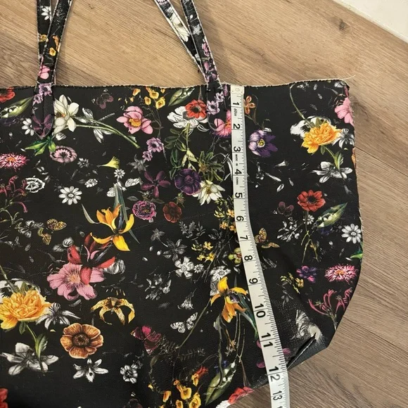 *read description* Black Multicolor Floral Large Tote Bag Work Beach Travel - Picture 8 of 8